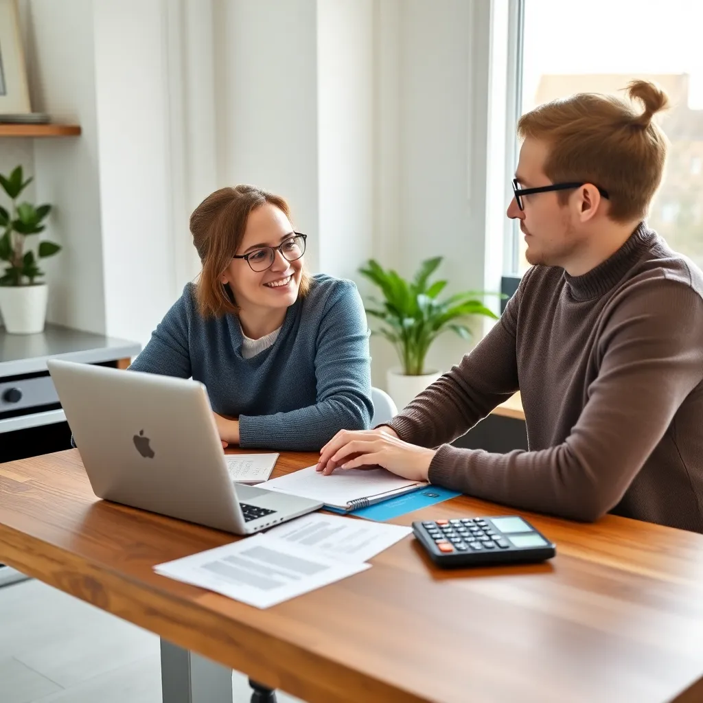 Nederlandse man en vrouw bespreken financiële doelen aan keukentafel met laptop en papieren
