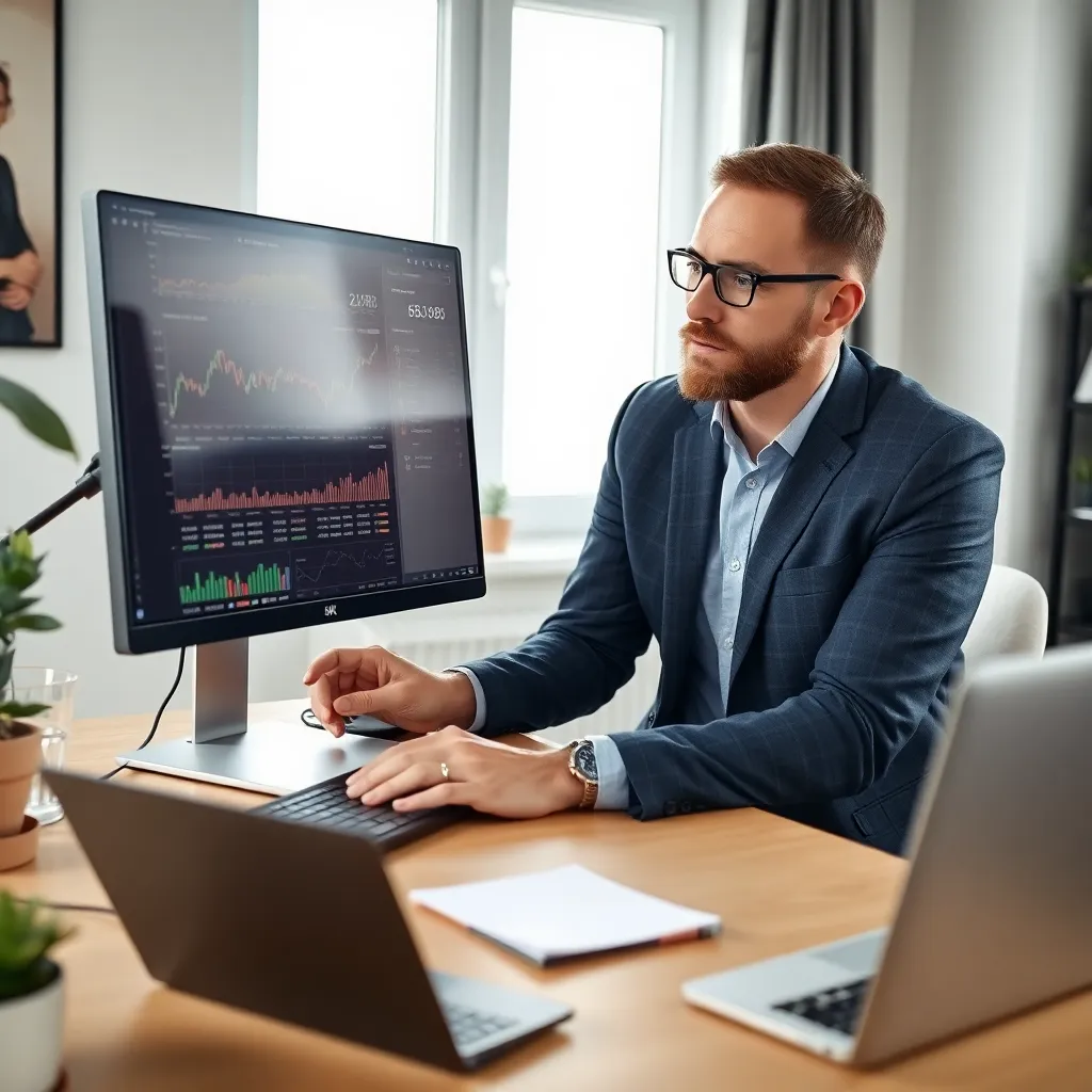 Nederlandse persoon die beleggingsportefeuille analyseert op computer