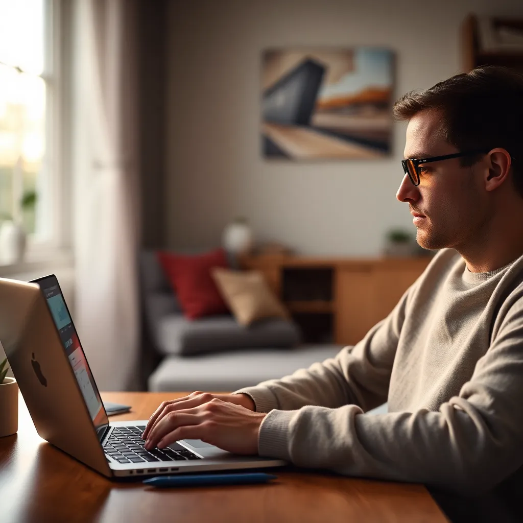 Jonge Nederlandse professional die budgettering doet op laptop